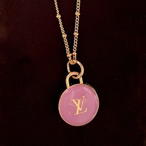 Gold Tone Purple / Lilac LV Charm Necklace